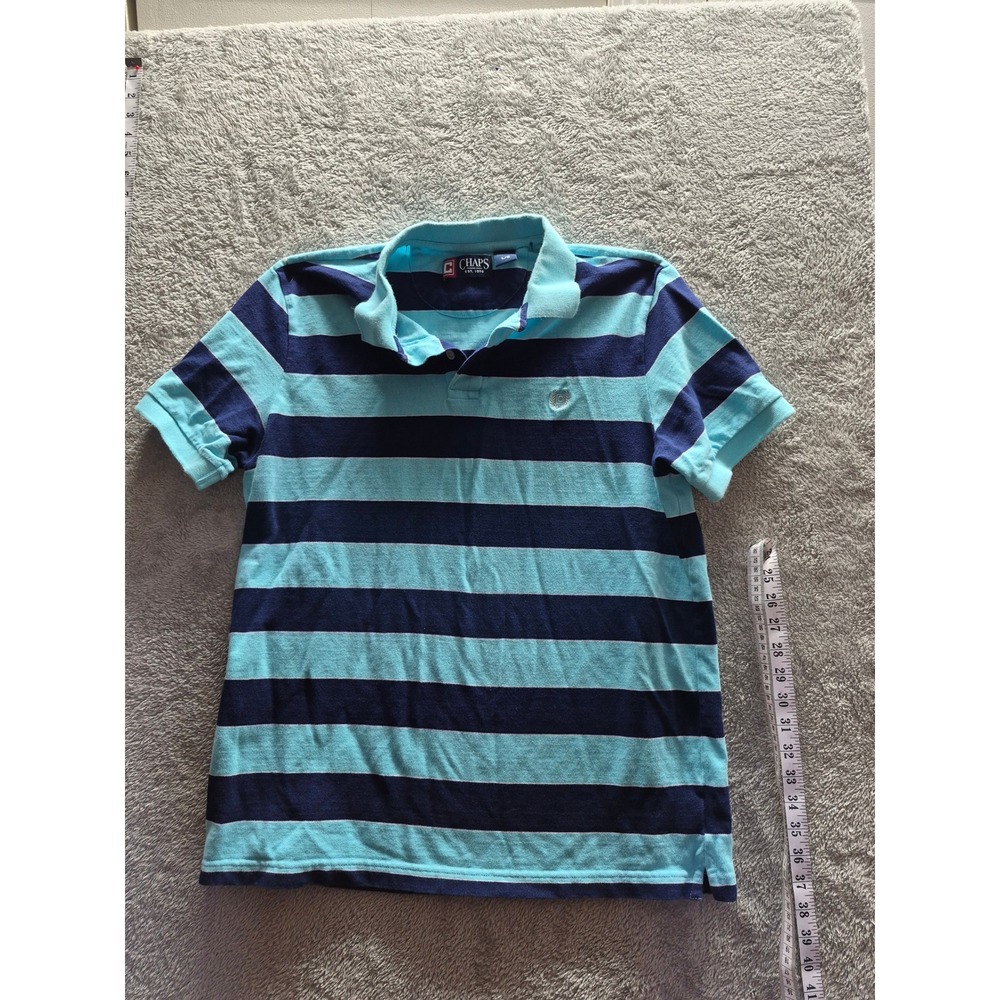 Chaps Mens Blue Striped Cotton Pique Short Sleeve Polo Shirt Large